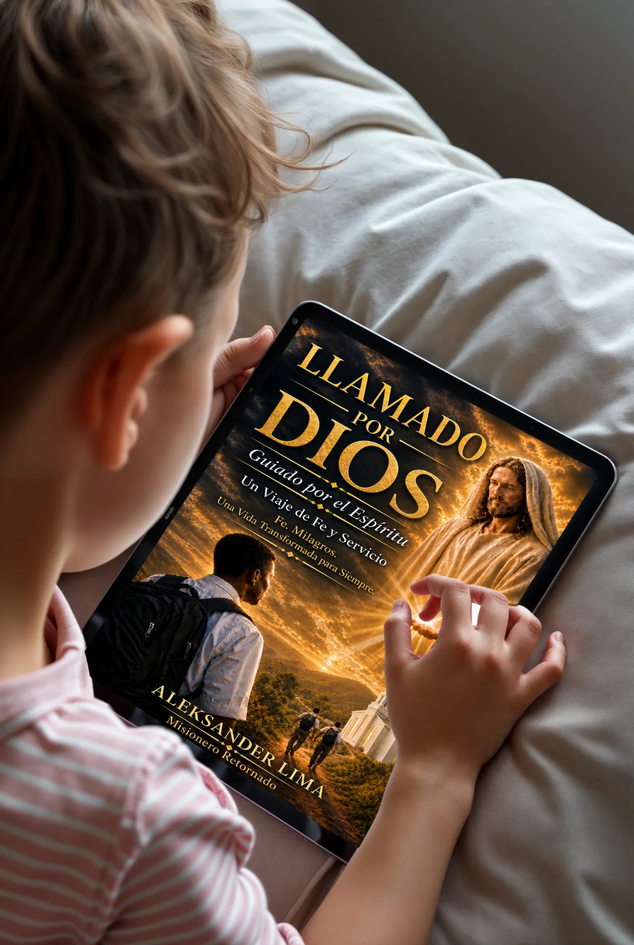 Niño leyendo Llamado por Dios en la tablet